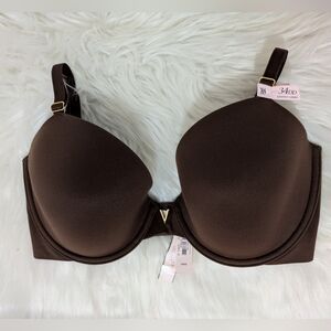 Victoria's Secret Sexy Illusions Gold V Chocolate Brown Bra 34DD New